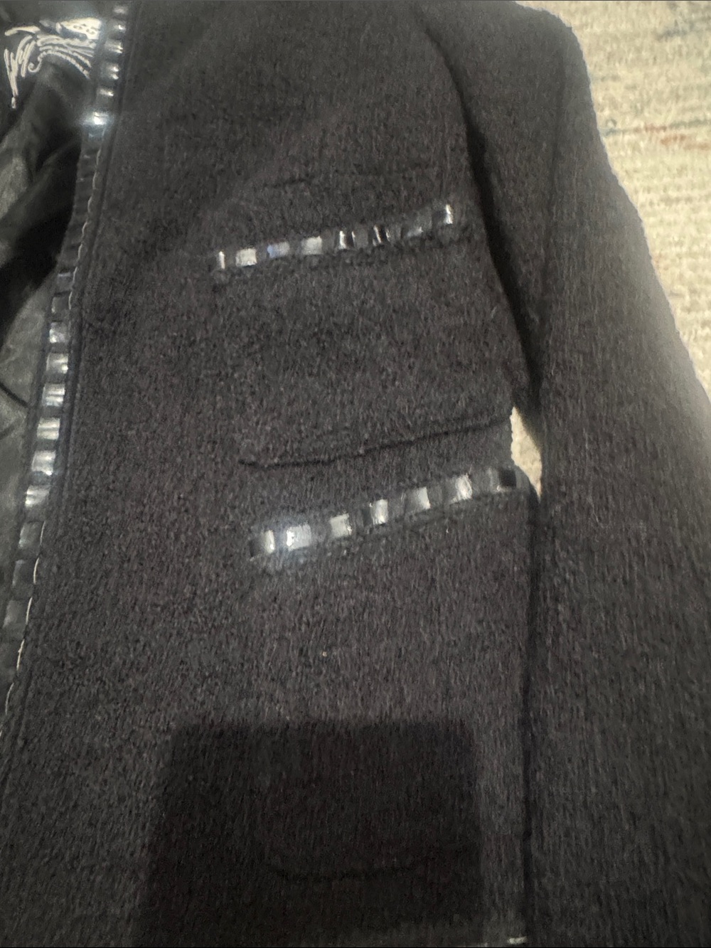 Edward Achour NWT Sophy Curson Cropped Bouclé Pocket Blazer in Black - Picture 3 of 5